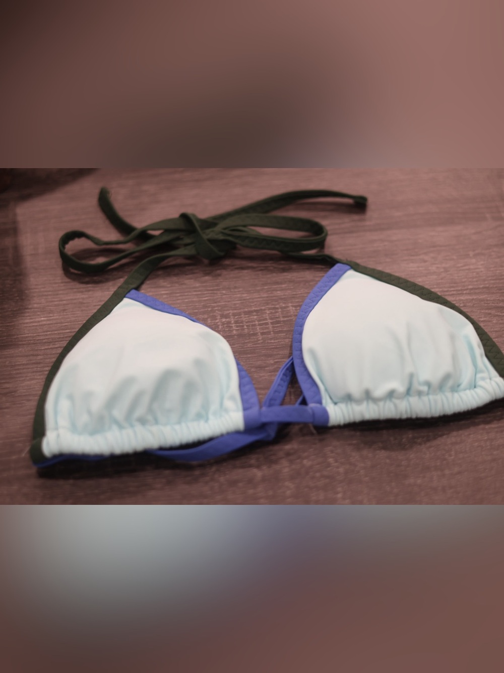 Aerie Colorblock Triangle Bikini Top Mint Blue Black Size L
